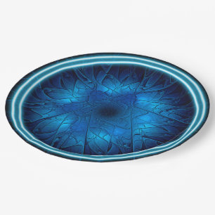 Assiettes En Carton Etched Look Blue Fractal Star de David