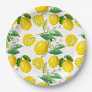 Assiettes En Carton Été, agrumes, style méditerranéen floral, citron 