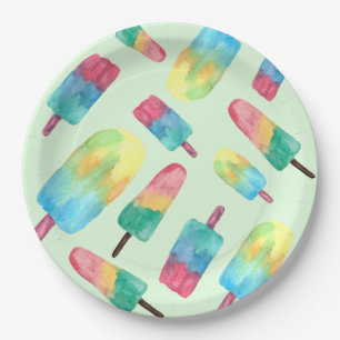 Assiettes En Carton Été Aquarelle Popsicles colorés