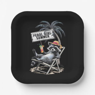 Assiettes En Carton Été de fille sauvage plage drôle raton laveur