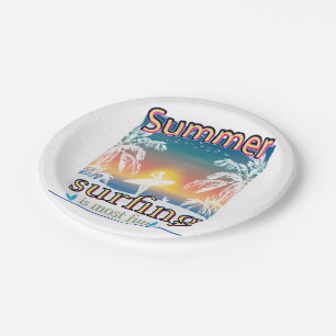 Assiettes En Carton Été - Le Surf Est Le Plus Amusant