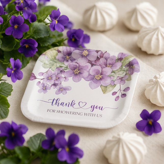 Assiettes En Carton Été Purple Delicate Violet Fleurs Merci (Summer Purple Delicate Violet Flowers Thank You Paper Plates)