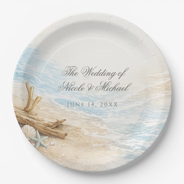 Assiettes En Carton Eterntal Tides Coastal Watercolor Beach Wedding (Devant)