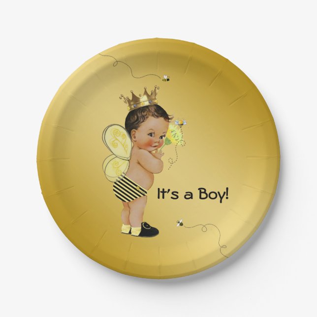 Assiettes En Carton Ethnic Boy Bee Baby shower (Devant)