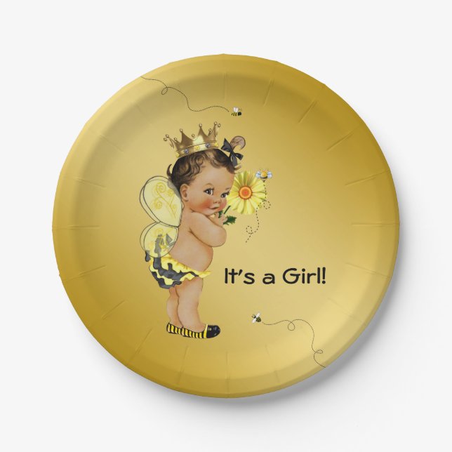 Assiettes En Carton Ethnic Girl Bee Baby shower (Devant)