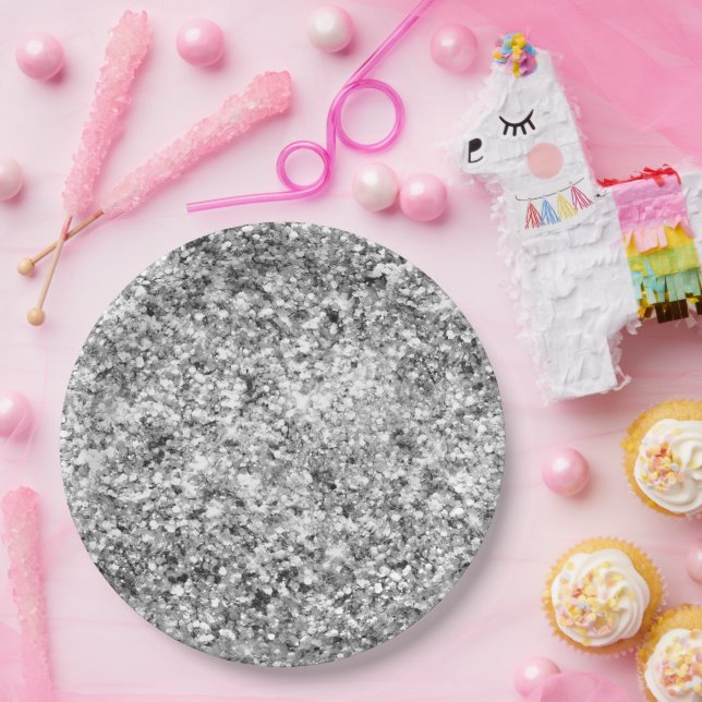 Assiettes En Carton Étincelle de Parties scintillant en argent (Fête)