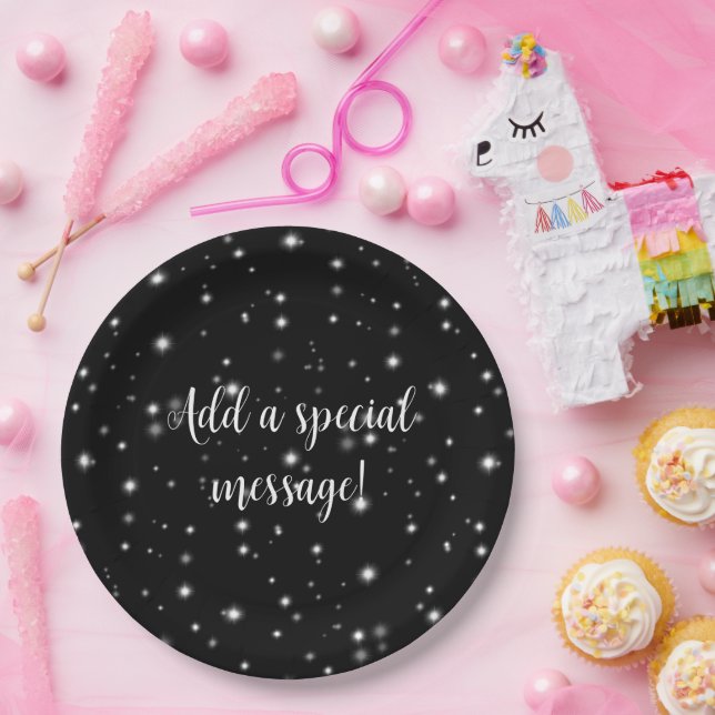 Assiettes En Carton Étincelles de lumière noir et blanc (Fête)