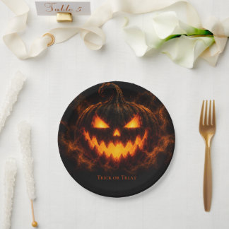 Assiettes En Carton Étiquette de cadeau Halloween Jack-O'-Lantern Lueu