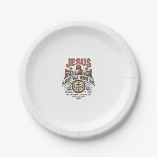 Assiettes En Carton Étiquette de vendeur du marché de Jésus Marché de