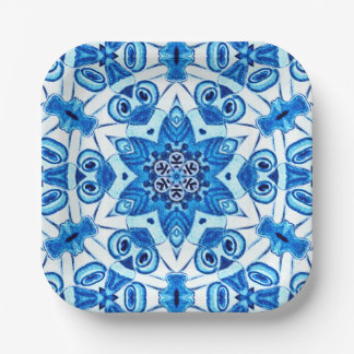 Assiettes En Carton Étoile bleue et blanche motif de Noël