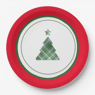 Assiettes En Carton Étoile d'arbre de Noël rouge et vert personnalisée