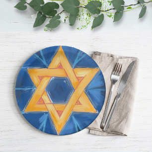 Assiettes En Carton Étoile de David Hanukkah Bleu Aquarelle