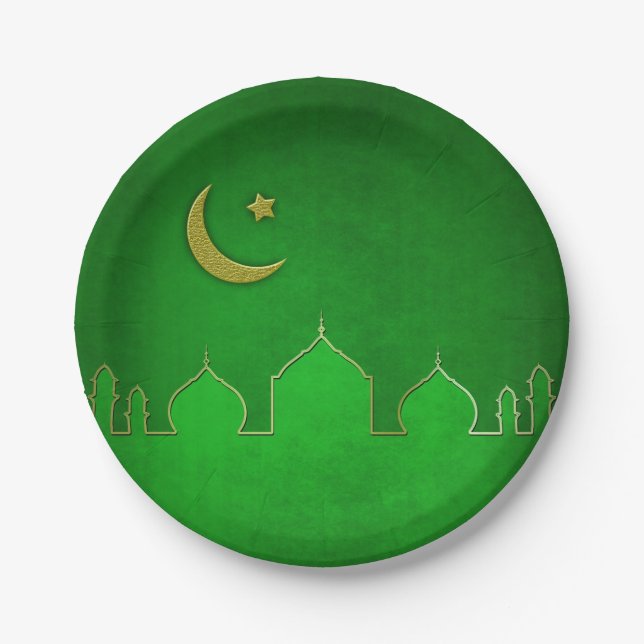 Assiettes En Carton Étoile de la Mosquée de l'or vert (Devant)