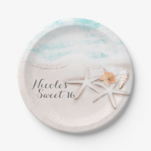Assiettes En Carton Étoile de mer de plage de sable blanc Océan bleu F