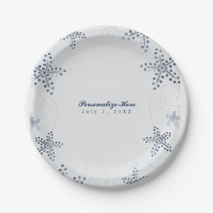 Assiettes En Carton Étoile de mer élégante et paillettes Fête bleue de