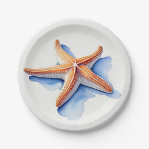 Assiettes En Carton Étoile de mer et silhouette bleue