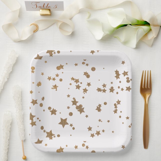 Assiettes En Carton étoile d'or (Mariage)