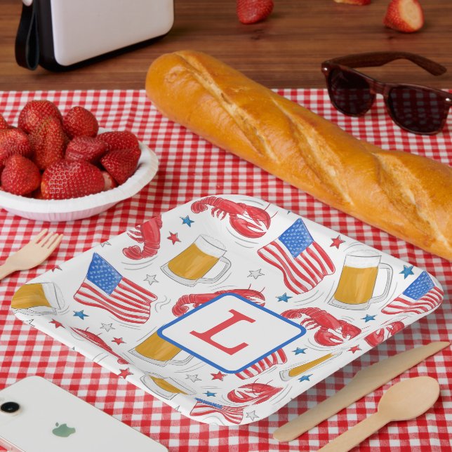 Assiettes En Carton Étoile du drapeau Monogram Lobster Beer (Pique-nique)
