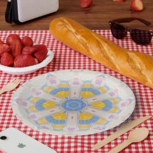 Assiettes En Carton Étoile Pastel Douce Rose Jaune Bleu Cœur