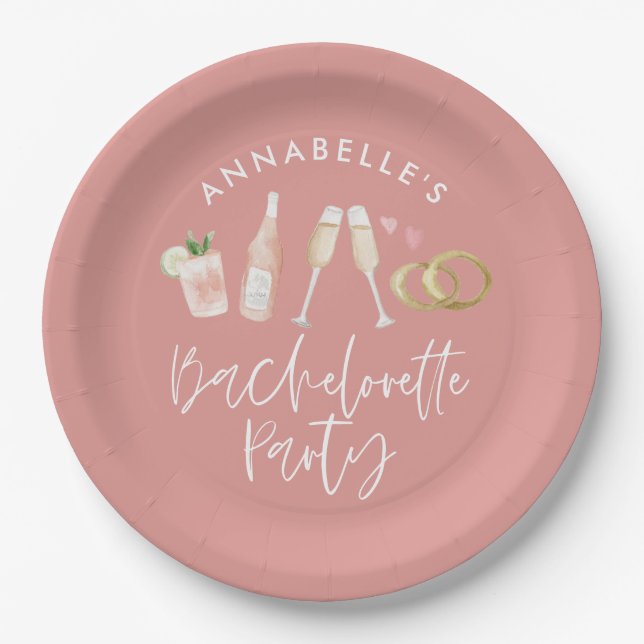 Assiettes En Carton Étoile rose moderne script cocktail bachelorette p (Devant)