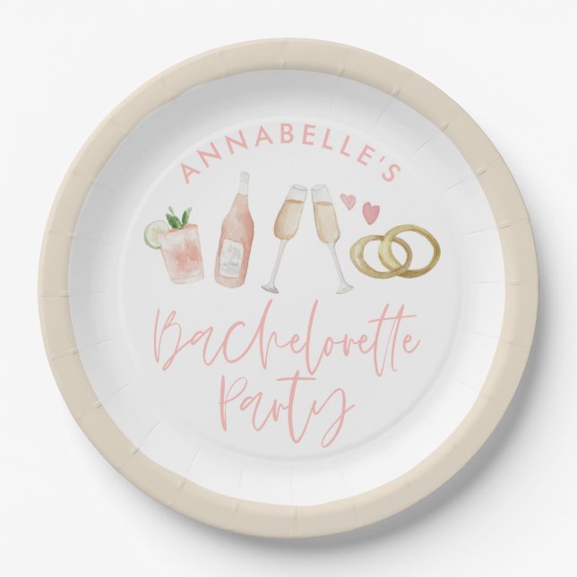 Assiettes En Carton Étoile rose moderne script cocktail bachelorette p (Devant)