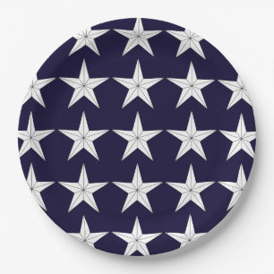 Assiettes En Carton Étoiles blanches patriotiques sur plaque de papier