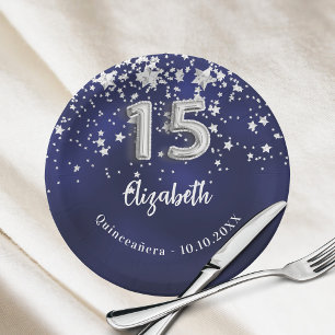 Assiettes En Carton étoiles bleu marine de Quinceanera