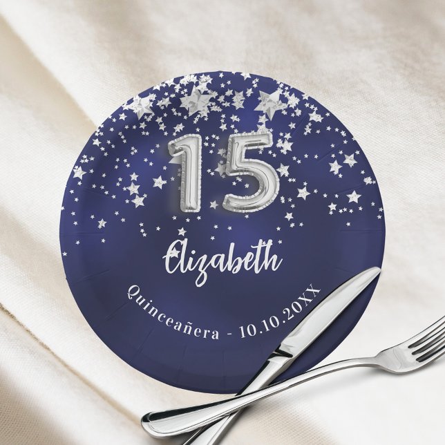 Assiettes En Carton étoiles bleu marine de Quinceanera (Créateur téléchargé)
