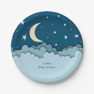 Assiettes En Carton Etoiles bleues et nuages de minuit, effet 3D