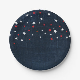 Assiettes En Carton Étoiles de denim rouge blanc & bleu Fête personnal