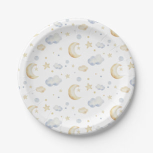 Assiettes En Carton Etoiles de lune d'aquarelle et Motif de nuage