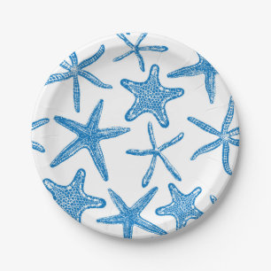 Assiettes En Carton étoiles de mer en bleu