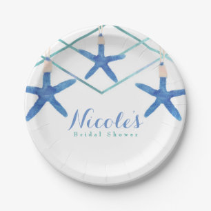 Assiettes En Carton Étoiles de mer et lignes modernes Élégant plage pe