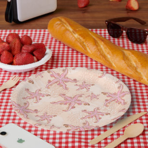Assiettes En Carton Étoiles de mer et motif pastel rose corail