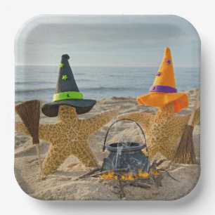 Assiettes En Carton Étoiles de mer sorcières de la plage d'Halloween