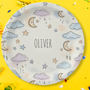 Assiettes En Carton Étoiles de rêve, Lunes et Nuages duveteux