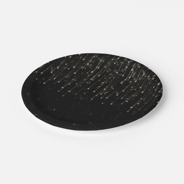 Assiettes En Carton Étoiles de tir étincelantes Black Chic Engagement  (Angle)