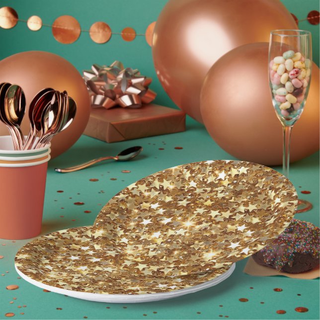 Assiettes En Carton Étoiles d'étincelles en or Glam (Multi)