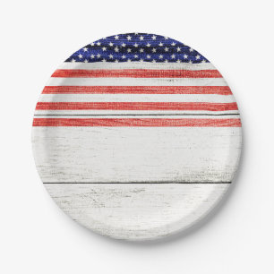 Assiettes En Carton Étoiles et bandes Fête patriotique en bois rustiqu