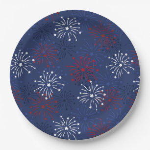 Assiettes En Carton Etoiles et feux d'artifice : Fête de l'Indépendanc