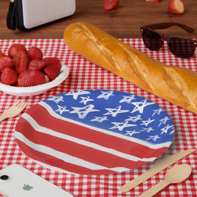 Assiettes En Carton Étoiles et rayures, Patriotique, 4 juillet (Pique-nique)