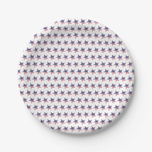 Assiettes En Carton Étoiles et rayures patriotiques modernes Rouge Bla