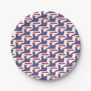 Assiettes En Carton Étoiles et rayures patriotiques modernes Rouge Bla