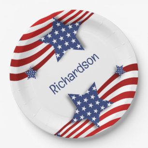 Assiettes En Carton Étoiles et rayures patriotiques Personnalisées