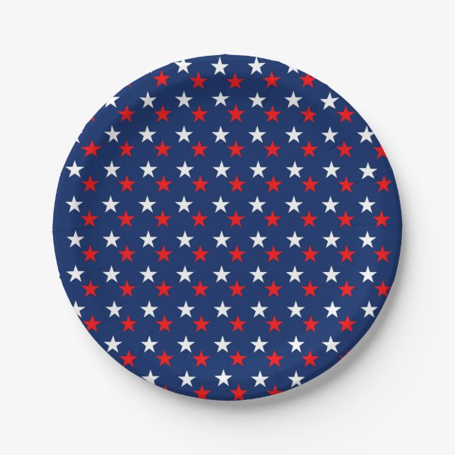 Assiettes En Carton Étoiles Motifs patriotiques en bleu (Devant)