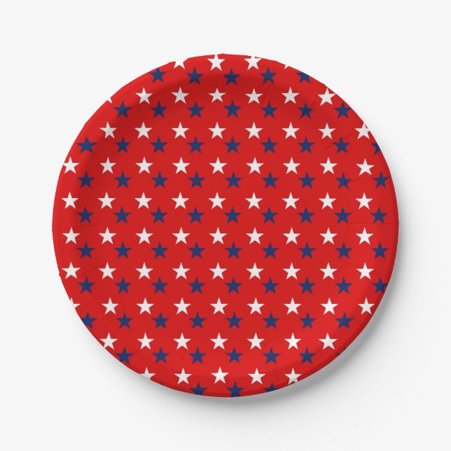 Assiettes En Carton Étoiles Motifs patriotiques en rouge (Devant)