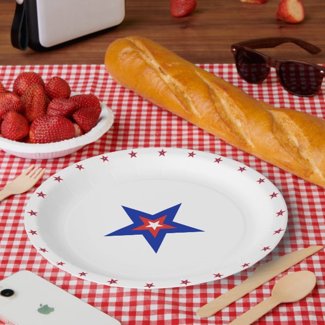 Assiettes En Carton Étoiles patriotiques américaines en blanc (Pique-nique)