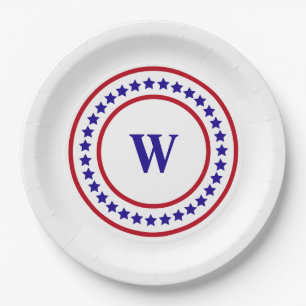 Assiettes En Carton Étoiles patriotiques rouges, blanches et bleues Mo