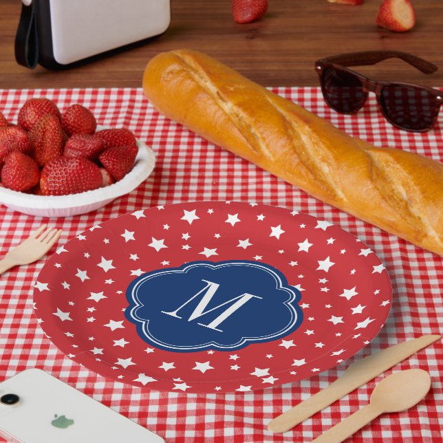 Assiettes En Carton Étoiles patriotiques rouges blanches et bleues Mon (Pique-nique)