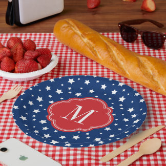 Assiettes En Carton Étoiles patriotiques rouges blanches et bleues Mon